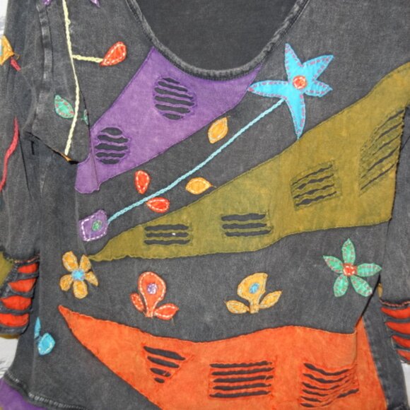 Rising International Colorful Long Sleeve Tunic w/Decorative Floral Work - Picture 3 of 6